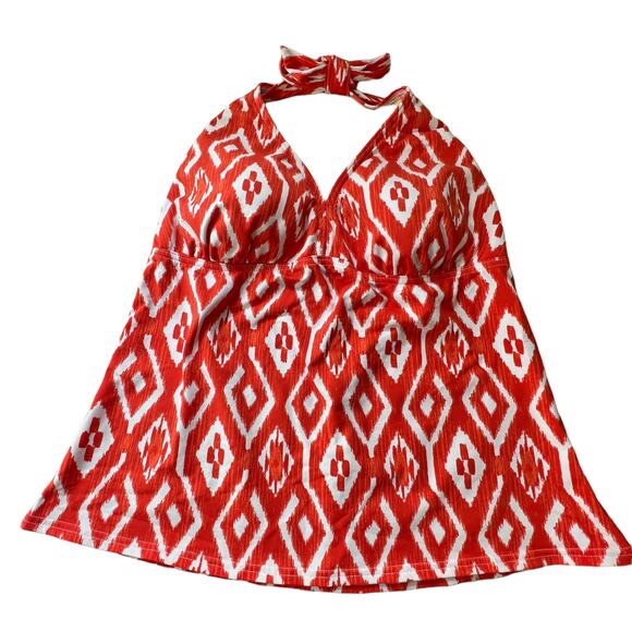 Land’s End Soft Cup Halter Tankini Orange White Diamond Print 12 - Picture 1 of 4